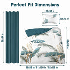 Teal Botanical bedspread and curtain set - coordinated bedroom