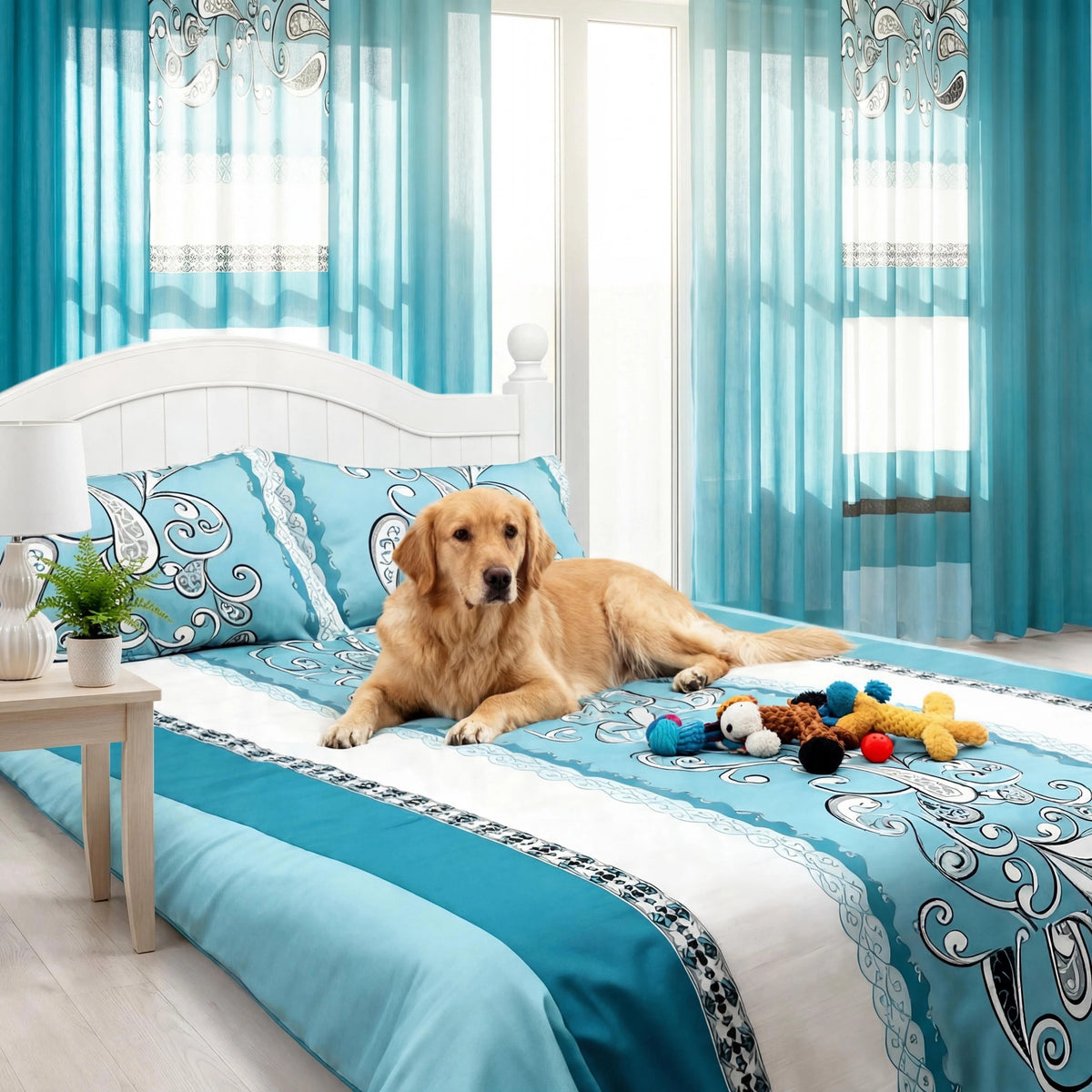 Turquoise Paisley Bedspread & Curtain Set – 9 Pieces