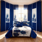Royal Blue Rose Bedspread & Curtain Set – 9 Pieces