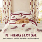 Burgundy & Gold Feather Bedspread & Curtain Set – 9 Pieces