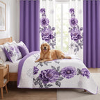 Purple Gem Floral bedspread and curtain set - pet friendly bedroom