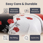 Red Rose Two-Tone Bedspread & Curtain Set – 9 Pieces