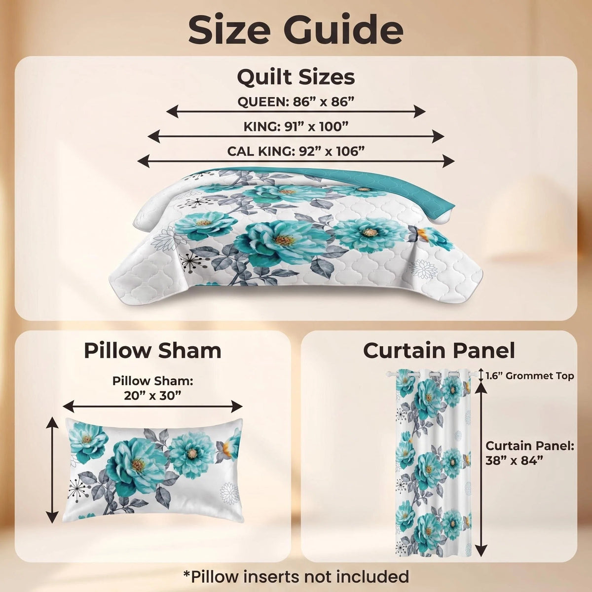 White & Blue Gem Floral Bedspread & Curtain Set – 9 Pieces