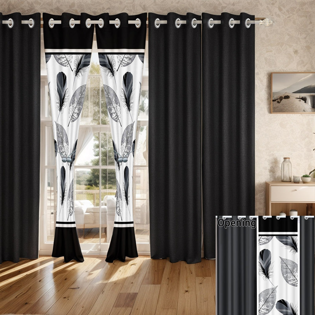 Black & White Feather bedspread and curtain set - coordinated bedroom