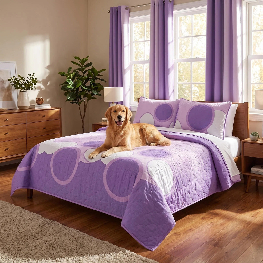 Lavender Geometric Circle Bedspread & Curtain Set – 9 Pieces