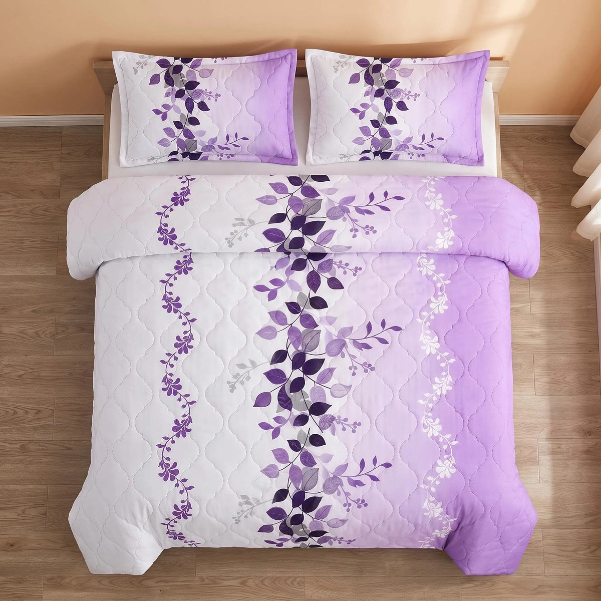 Lavender Leaf Bedspread & Curtain Set – 9 Pieces