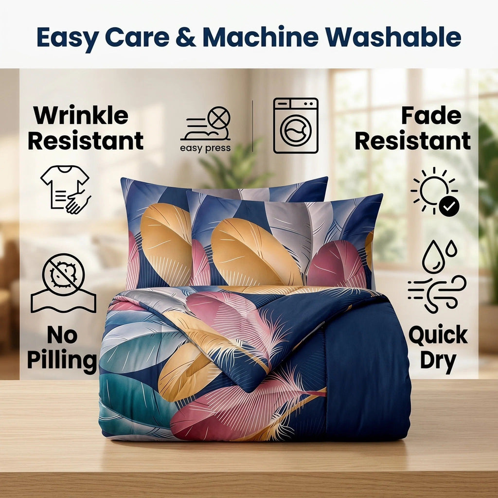 Navy Feather bedspread and curtain set - care guidance