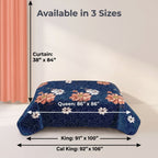 Navy & Red Floral bedspread and curtain set - coordinated bedroom