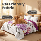 Purple Rose Floral Bedspread & Curtain Set – 9 Pieces