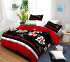 Red & Black Floral bedspread and curtain set - quilted bedspread and sham detail
