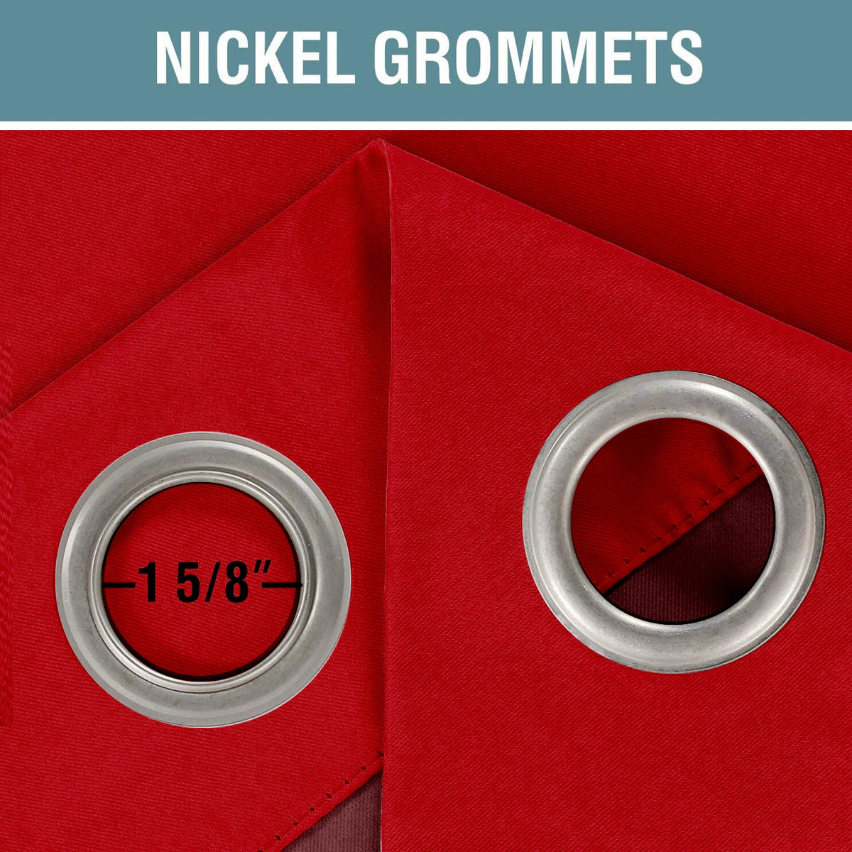 Close-up collage of quilted microfiber, stainless steel curtain grommets and water-repellent fabric