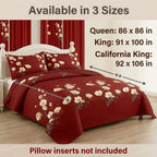 Red & Yellow Floral Bedspread & Curtain Set – 9 Pieces