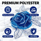 Royal Blue Rose Bedspread & Curtain Set – 9 Pieces