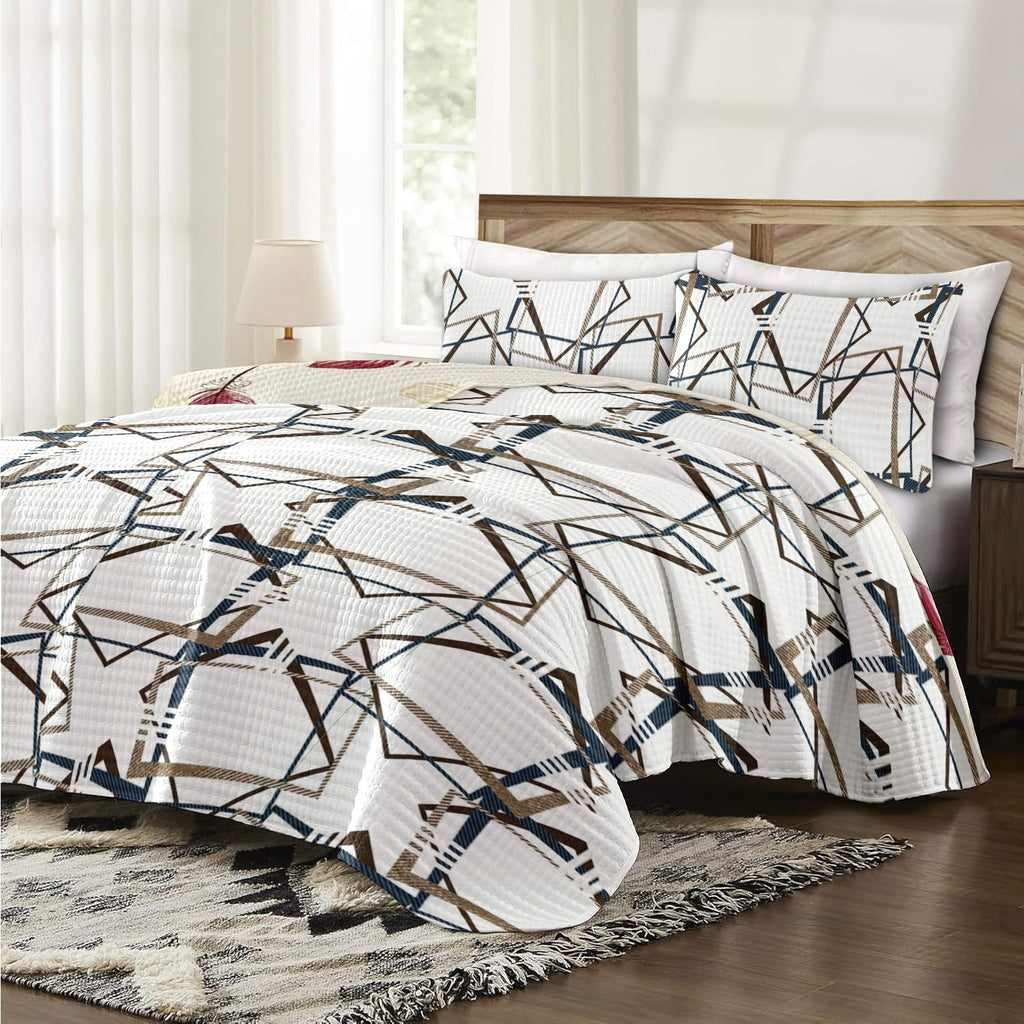 Brown Geometric bedspread and curtain set - coordinated bedroom
