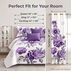 Purple Gem Floral bedspread and curtain set - size reference