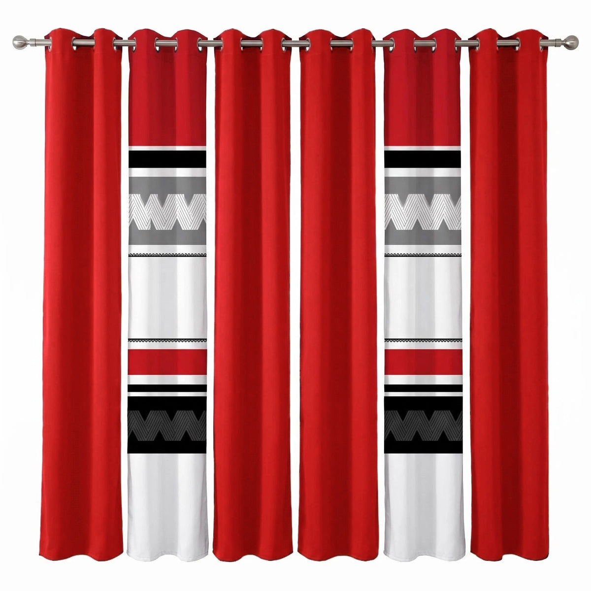 Red & Black Geometric Chevron bedspread and curtain set - coordinated bedroom