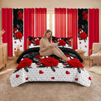 Red Peony Bedspread & Curtain Set – 9 Pieces