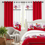 Red & White Butterfly bedspread and curtain set - matching curtain panels