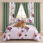 Sage Green Floral Bedspread & Curtain Set – 9 Pieces