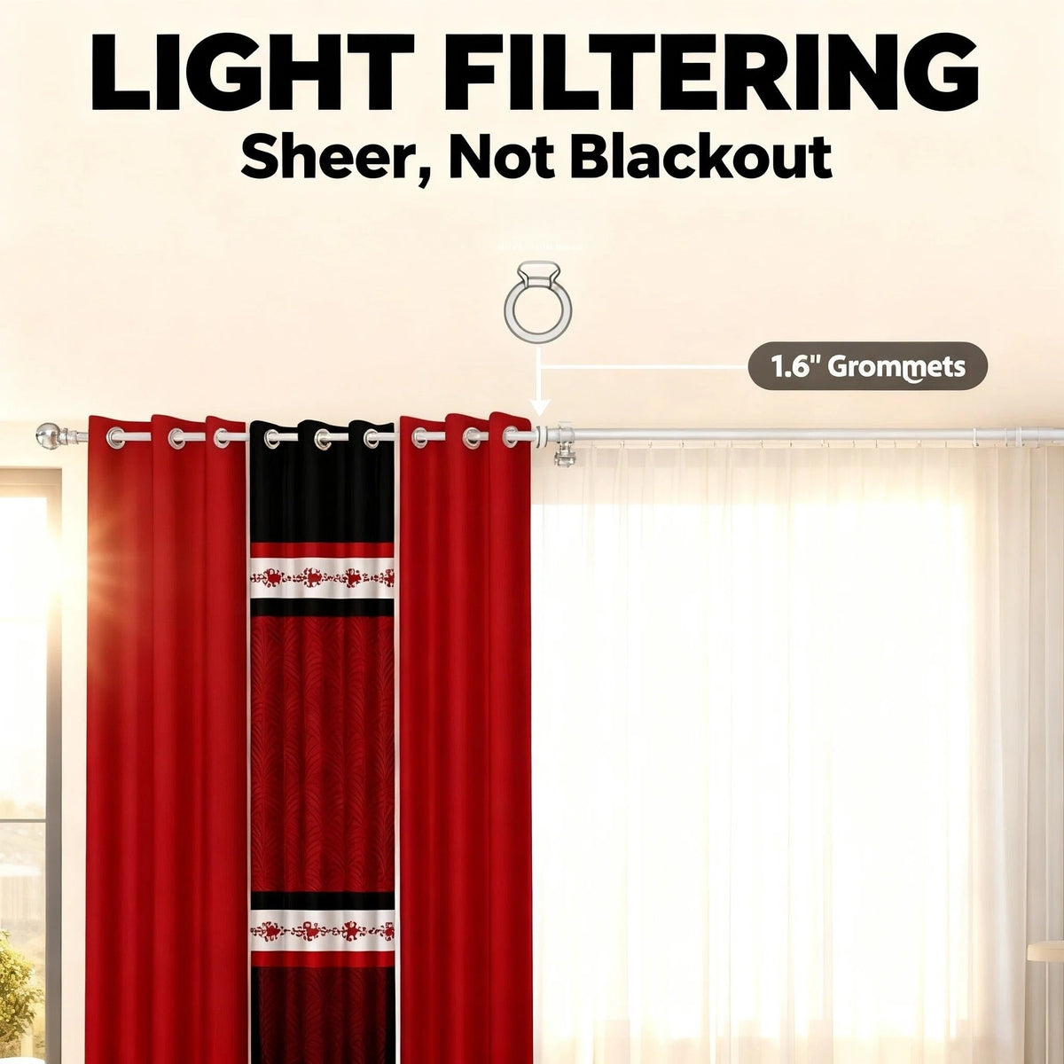 Black & Red Bohemian bedspread and curtain set - coordinated bedroom