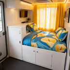 Blue & Yellow Floral bedspread and curtain set - coordinated bedroom