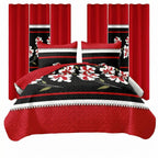 Red & Black Floral bedspread and curtain set - coordinated bedroom