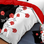 Red Rose Two-Tone Bedspread & Curtain Set – 9 Pieces