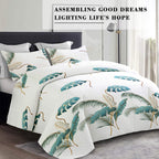 Teal Botanical bedspread and curtain set - coordinated bedroom