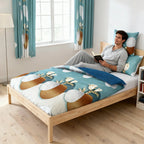 Green Geometric Circle bedspread and curtain set - coordinated bedroom