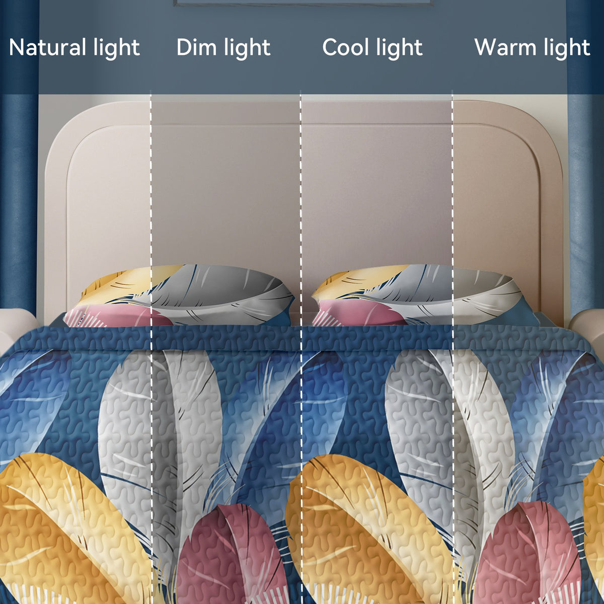 Navy Feather bedspread and curtain set - coordinated bedroom