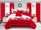 Red & White Butterfly bedspread and curtain set - coordinated bedroom