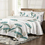 Teal Botanical bedspread and curtain set - coordinated bedroom