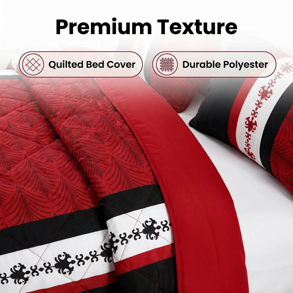 Black & Red Bohemian bedspread and curtain set - coordinated bedroom