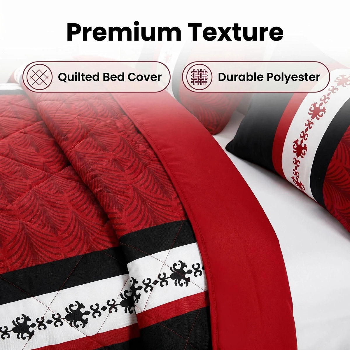 Black & Red Bohemian bedspread and curtain set - coordinated bedroom