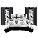 Black & White Feather bedspread and curtain set - coordinated bedroom