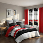 Red & Black Geometric Chevron bedspread and curtain set - coordinated bedroom