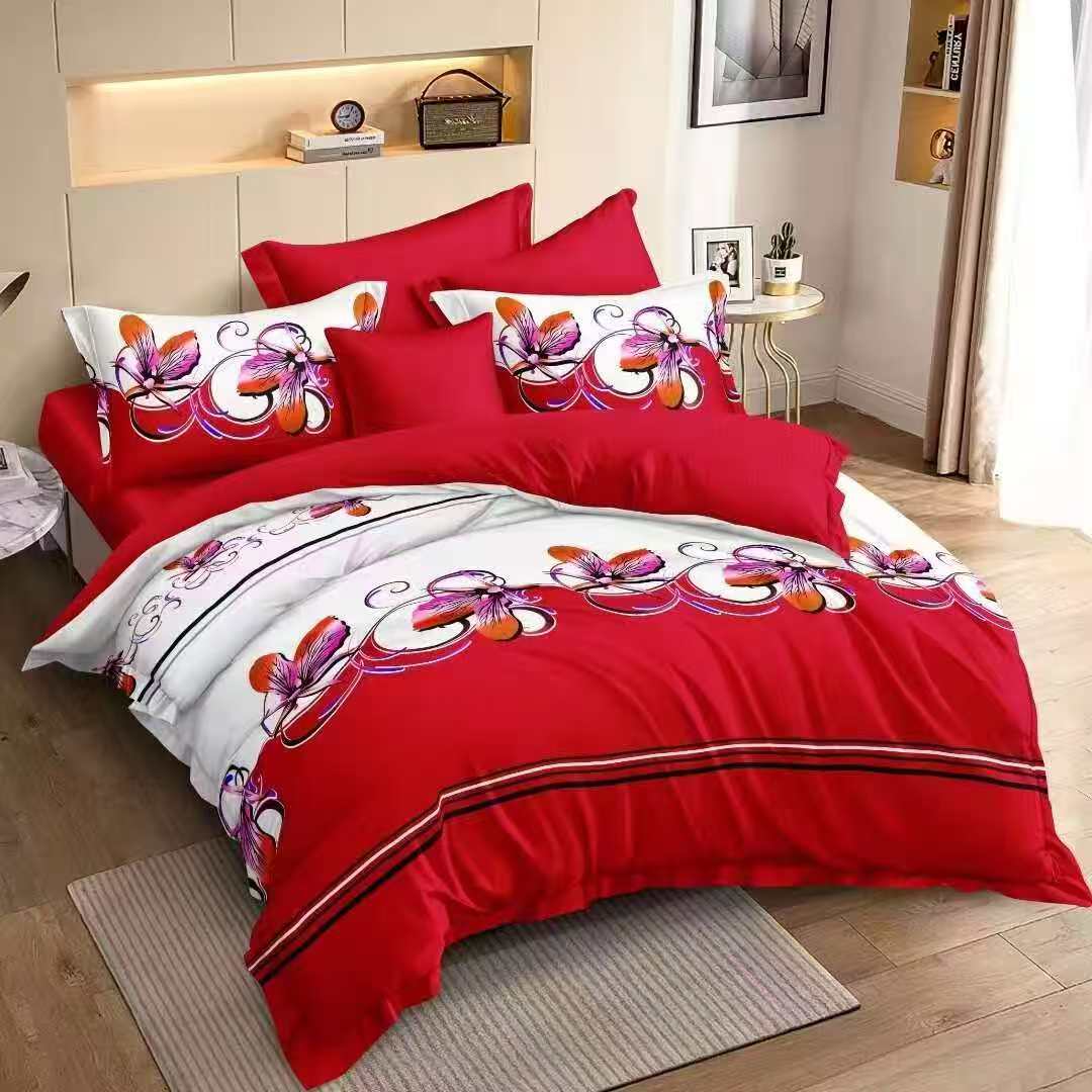 Red & White Butterfly bedspread and curtain set - coordinated bedroom