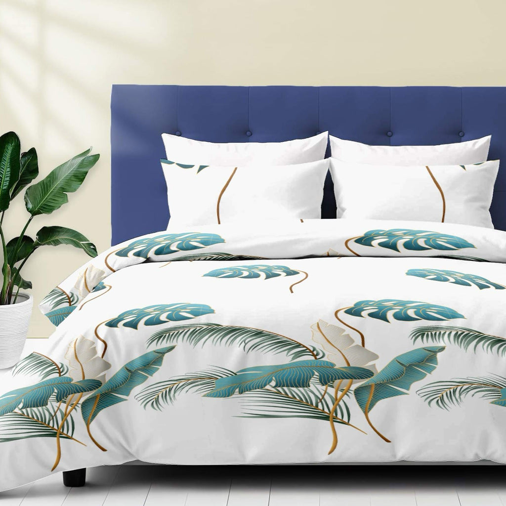 Teal Botanical bedspread and curtain set - coordinated bedroom
