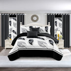 Black & White Feather bedspread and curtain set - coordinated bedroom