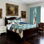 Green Geometric Circle bedspread and curtain set - coordinated bedroom