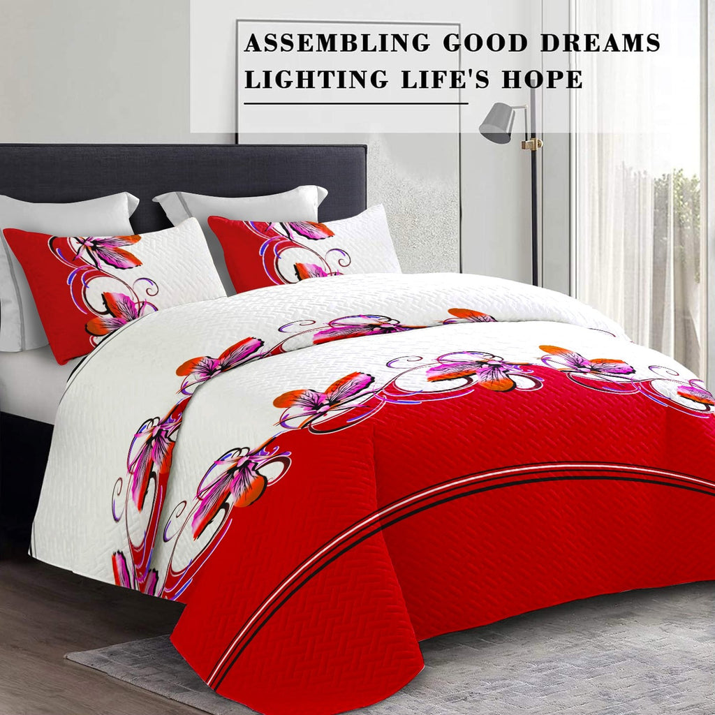 Red & White Butterfly bedspread and curtain set - coordinated bedroom