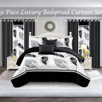 Black & White Feather bedspread and curtain set - coordinated bedroom
