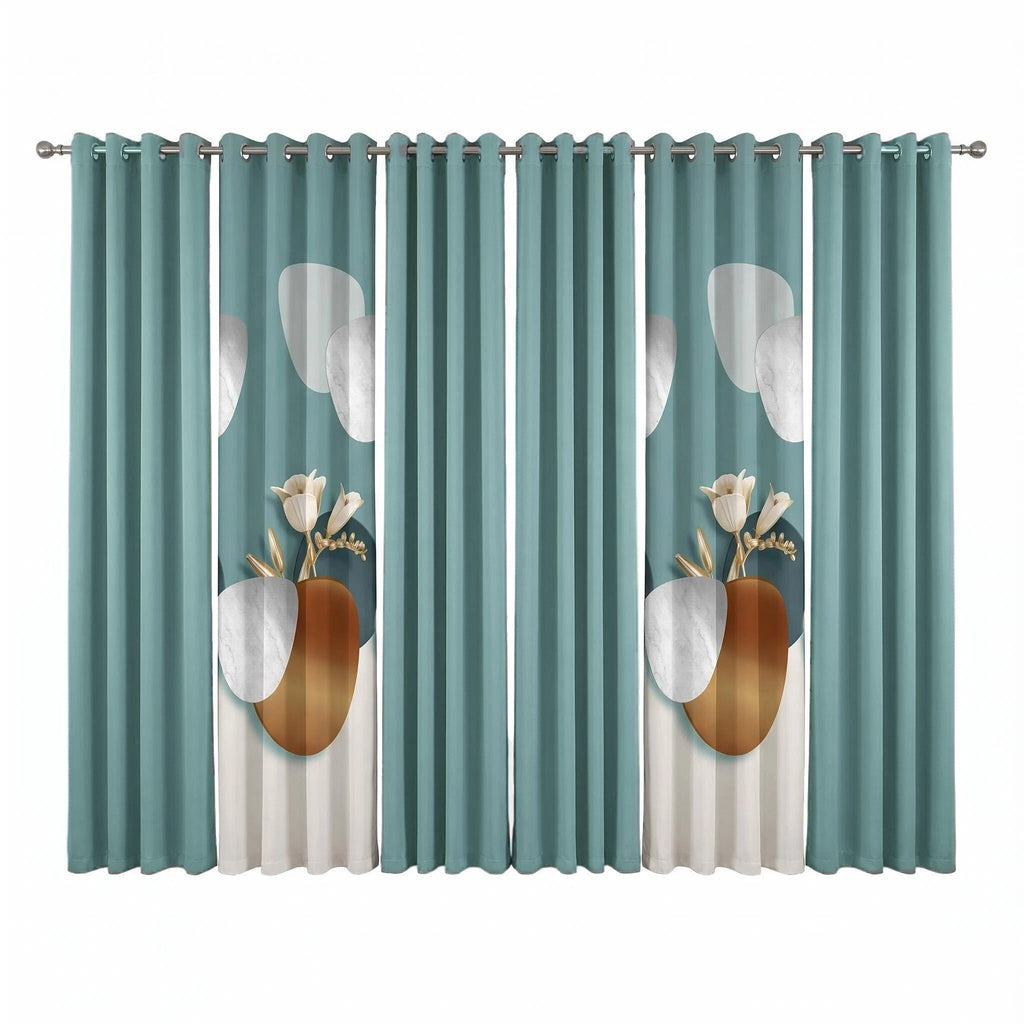 Green Geometric Circle bedspread and curtain set - coordinated bedroom