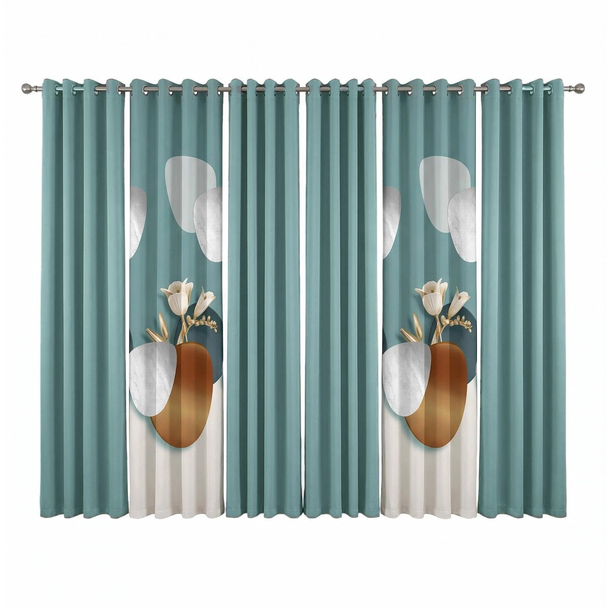 Green Geometric Circle bedspread and curtain set - coordinated bedroom