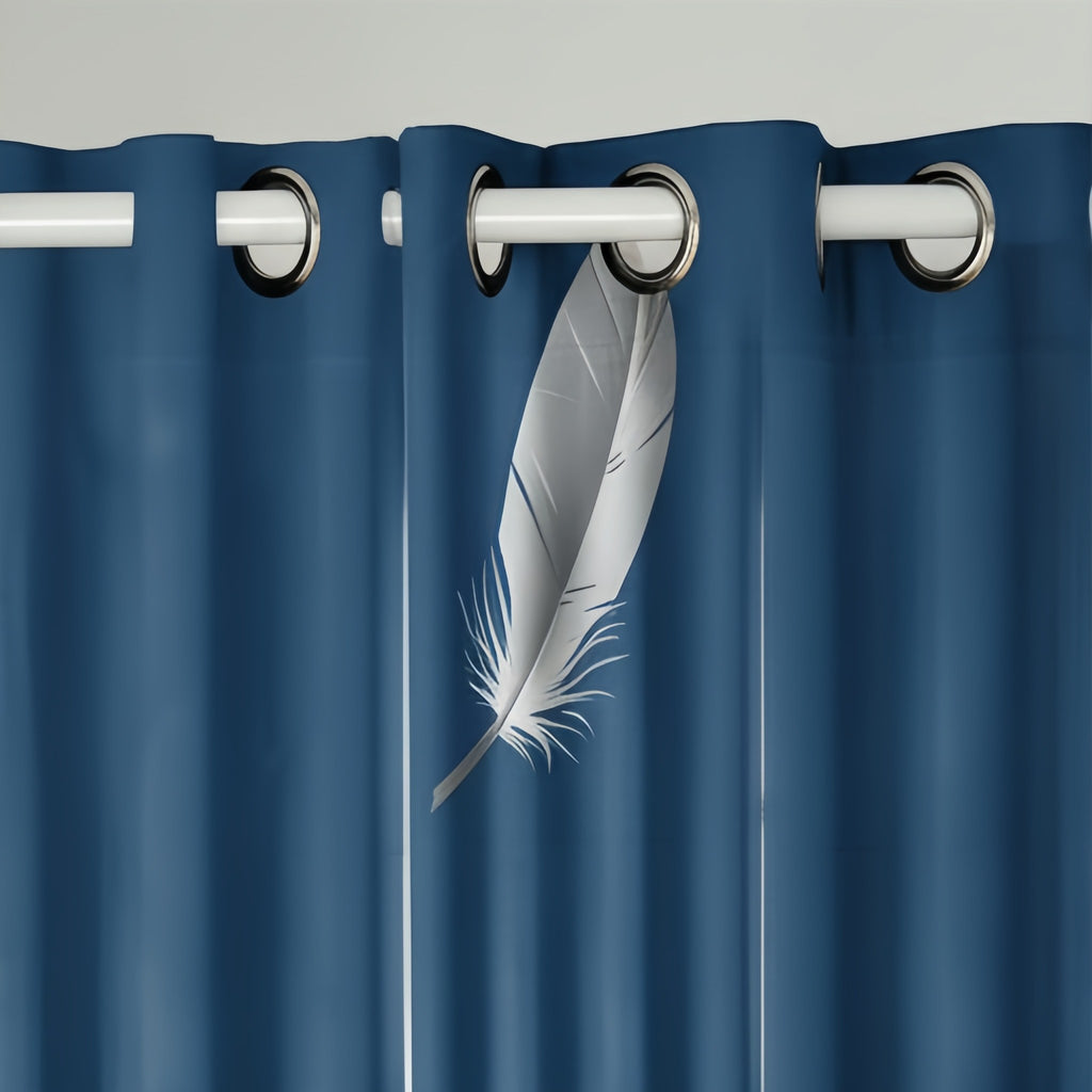 Navy Feather bedspread and curtain set - coordinated bedroom