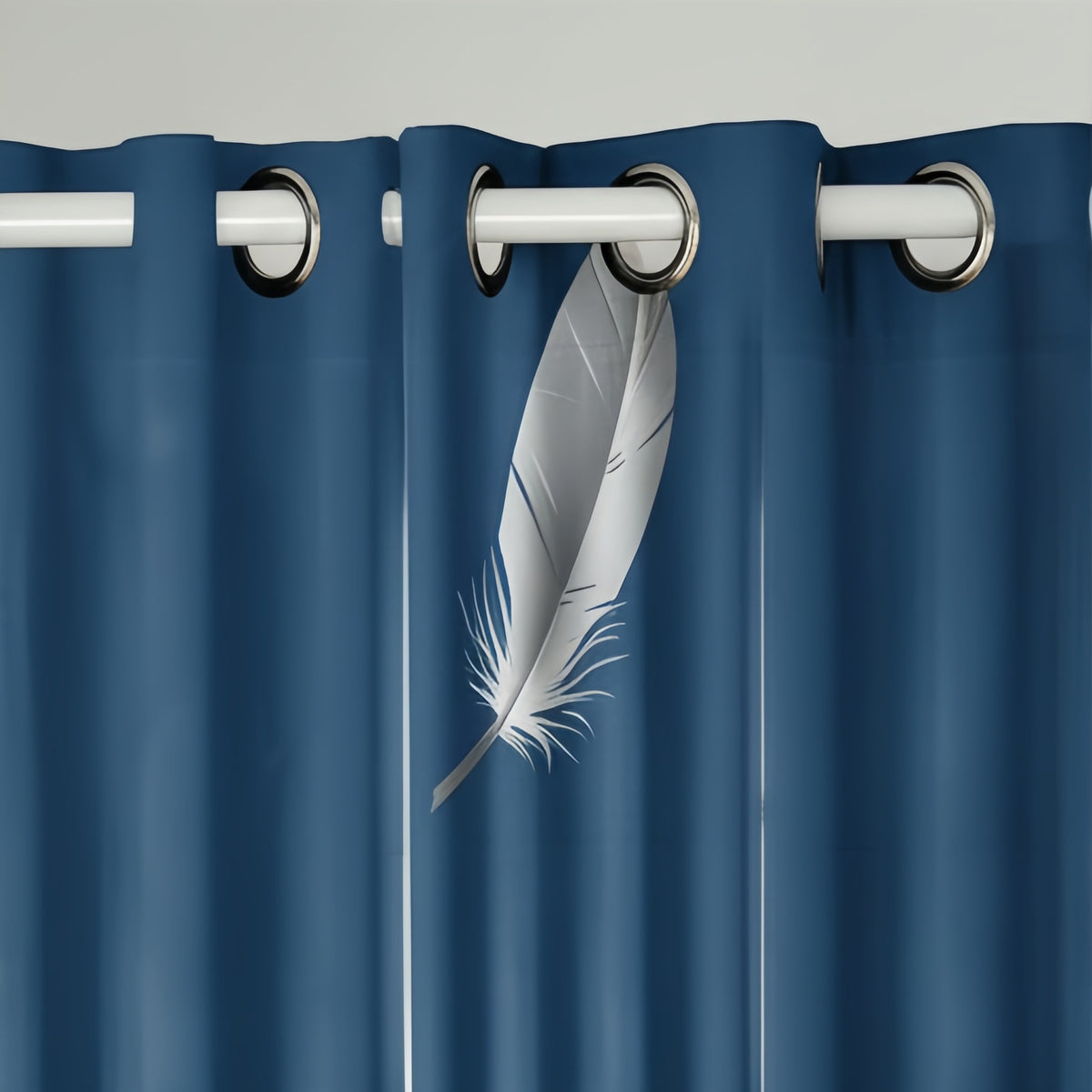 Navy Feather bedspread and curtain set - coordinated bedroom