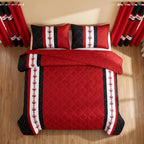 Black & Red Bohemian bedspread and curtain set - coordinated bedroom