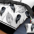 Black & White Feather bedspread and curtain set - coordinated bedroom