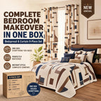 Brown Geometric bedspread and curtain set - coordinated bedroom