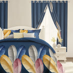 Navy Feather bedspread and curtain set - coordinated bedroom
